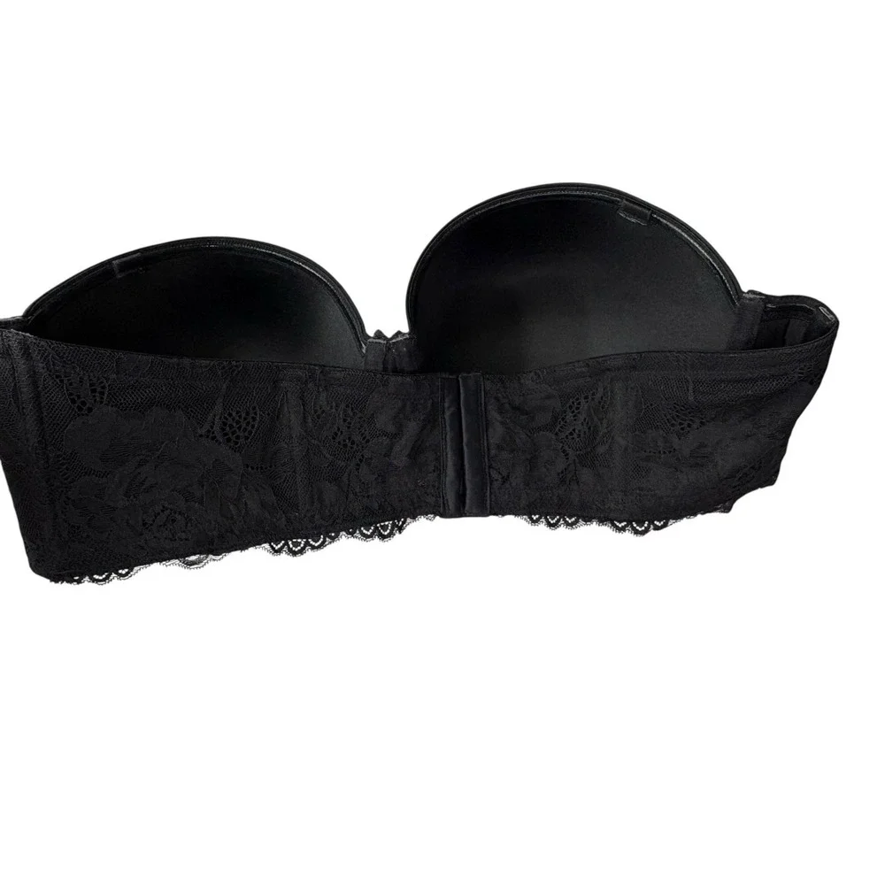 Torrid Curve Womens Bra 44D Black Lace Strapless Underwire Lightly Lined